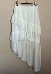 LPA Revolve Ruffled Asymmetrical High Rise Midi Skirt in White Small