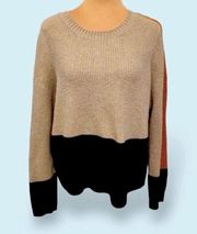 Soft color block cropped, beige, navy, dark yellow chunky sweater stitch fix