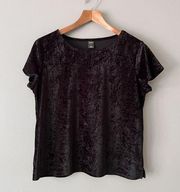 City Streets Black Crushed Velvet Short Sleeve Round Neck Stretch Top  Size L