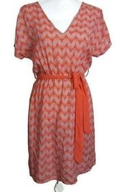 🎈Med NEEDLE & THREAD Orange Chevron V Neck Dress