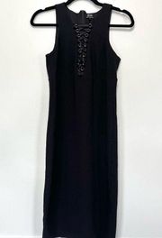 Bardot Black Lace Up Sleeveless Sheath Midi Dress