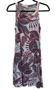 Crepas Dress Womens Large White Red Printed Sleeveless High Neck Mini Flowy