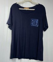 Ellen Tracy Women's Blue Short Sleeve Scoop Neck T-Shirt Size Plus 2X