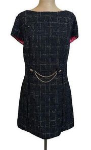 Milly metallic tweed black shift dress size 12