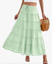 NEW Maxi Skirt Drawstring Cotton Boho Beach Tiered Flowy Pocket S