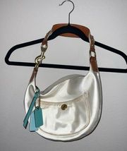 Hampton Ivory Satin Hobo Bag trendy retro blue gold hardware unique tags