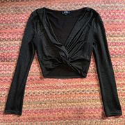 PRIVY BLACK GOLD GLITTER TWIST FRONT LONG SLEEVE CROP BLOUSE