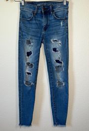 American Eagle  - AEO Light Wash Distressed Super Stretch Hi Rise Jegging Jeans