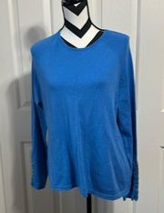 J. MCLAUGHLIN Blue Crewneck Sweater w/ Button Accent On Sleeve