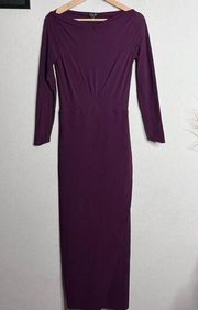 Chiara Boni Dress Maxi Long Sleeve Boat Neck Purple Full Length Gown Size 40