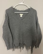 Gray Knitted V Neck Sweater