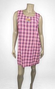 Vintage 90s Winnie the Pooh Plaid Dress Pink Navy Jumper  L