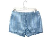 Blue & White Striped High Rise Pull-on Fabric Shorts