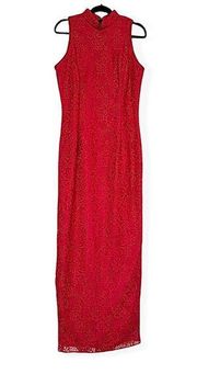 Jessica McClintock Gunne Sax Vintage Red Lace Sleeveless Formal Long Dress 7/8