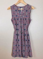 Pink Owl Sleeveless Boho Print Tie Waist Dress Size S