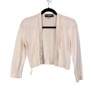 Karl Lagerfeld Womens White Cotton Open Long Sleeve Knit Cropped Cardigan Medium