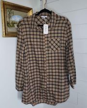 NWT L Love Oversized Plaid Long Sleeve Button Up Tunic Large