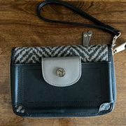 SPARTINA Lorelei Black Taupe Leather & Canvas Mid Sized Wallet/Wristlet A26