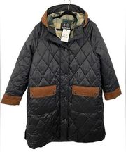 NWT Barbour Size 2X Mickley Plus Quilted Coat Black Brown Corduroy Trim Jacket