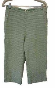 Alfred Dunner Women Capri Pants 12 Green White Check Elastic Waist Cotton Blend