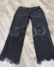 We The Free  Free People Straight Leg Button Fly Black Distressed Jeans Size 28