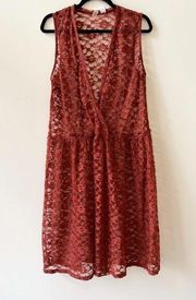 Rustic Orange Lace Faux Wrap Dress