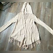 Bethany Mota Hippie Lacey Long Cardigan Kimono Hooded Sweater Beige Tan Size M