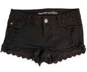 WOMEN’S 𝅺Almost Famous black denim lace trimmed jean shorts