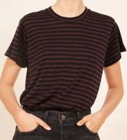 Reformation Striped Relaxed Fit Crewneck Short Sleeve T-shirt Navy Blue Red XS