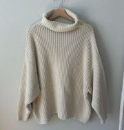 Free People cream oversized chunky knit turtleneck sweater