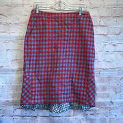 Marc by Marc Jacobs red and blue checkered bottom ruffle 8 Molly skirt zip back