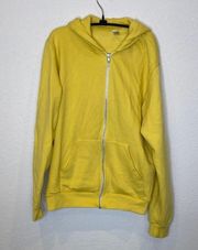 American Apparel Bright Yellow Unisex Hooded Zipper Sweatshirt Sz Lg Fleece