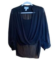 Joseph Ribkoff Womens Size 6 Black Silk Blend Surplice Drape Front Blouse Top
