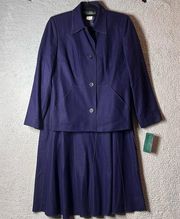 Harve Benard Skirt Suit Set Women Top 10/Bottom 12 Purple Wool Blend Blazer NEW