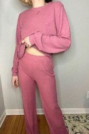 BB Dakota Pink Ribbed Lettuce Trim 2 Piece Pants and Long Sleeve Pajamas