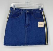 Superdown Skirt Women's Large Blue Mini Denim Casual Side Stripe NEW