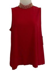 Tiana B. Beaded Mock Neck Sleeveless Red Pullover Blouse Top M Medium NWT