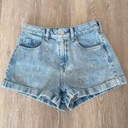 Pacsun daisy embroidered mom jean shorts 25