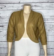 NY Collection Woman NWT Size 2X Tan Open Weave Sweater Shrug Cardigan