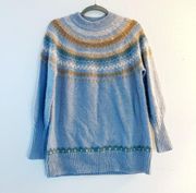 J. Crew Sweater Blue Fair Isle Yoke Puff-Sleeve Sweater Sz XXS EUC Oversized