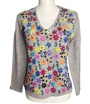 Talbots Vintage  Lambswool Floral Embroidered V-Neck Pullover Sweater Size Small