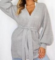 NWT Missguided Gray Belted Balloon Sleeve Knit Cardigan