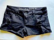 Black denim stretch shorts by Designed by Special A Los Angeles