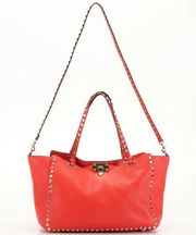 Valentino Rockstud Medium Trapeze Tote Red Leather Studded Luxury Designer