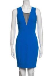 Electric Cobalt Blue Sheath Dress Black Mesh Plunge V-Neck sz 8