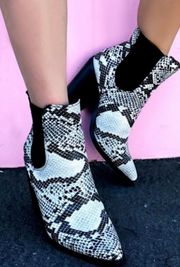 Snakeskin Chunky Heel Slip On Bootie