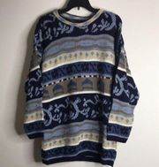 Coogi style pullover blue print sweater