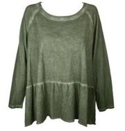 ☀️Style & Co Olive Sprig Peplum Flounce Sweatshirt