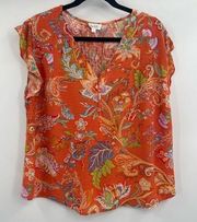 Nicole miller cami floral boho bohemian ruffle short sleeve blouse large