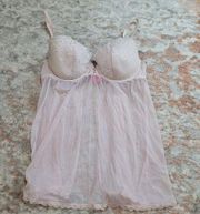 La Senza Pink Sheer Open Back Underwire Bra Babydoll - Size Extra Large